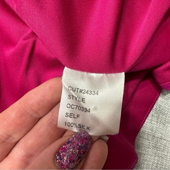 Tadashi Collection Pink Silk Ruched & Ruffled Blouse Size 6 - Picture 9 of 11